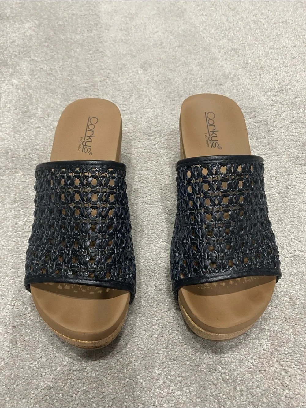 Corkys Black Woven Slide Mules